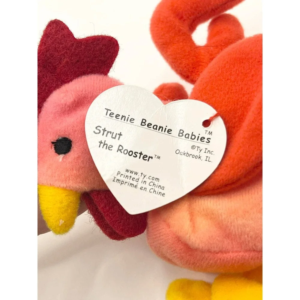 Ty Teenie Beanie Babies Strut the Rooster Pink Orange Plush Toy 1993‎ Vintage